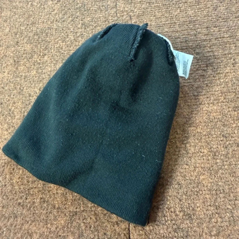 B- The‎ North Face Youth Beanie Black Camo Logo Pom Pom Knit Hat Small S/P